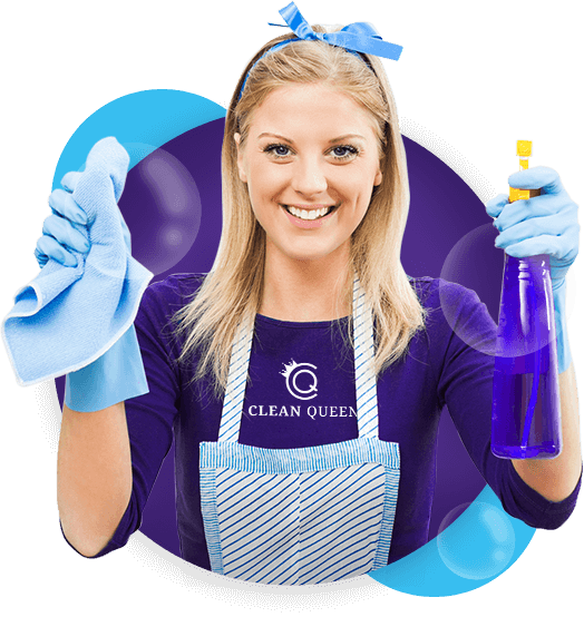 Cleaning lady holding spray bottle and cloth